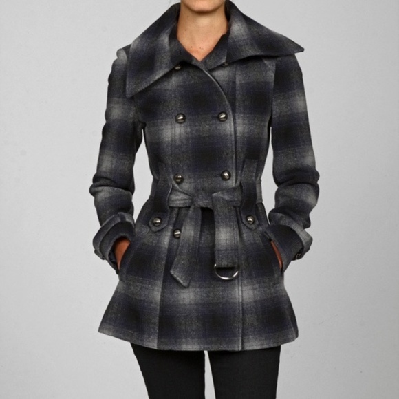 Miss Sixty Women's Blue Ombre Plaid Fold-over Coat - Picture 1 of 3